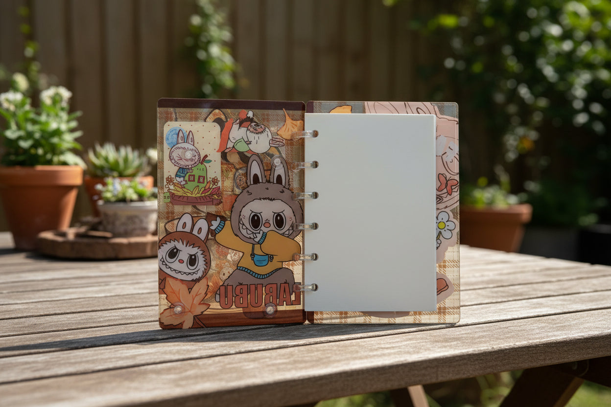 RUSTIC GARDEN TABLE BACK ROUND WITH THIS BOOK STANDING UP